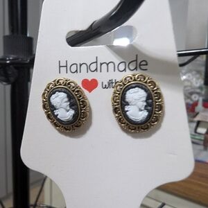 Gold and Black Cameo Earrings